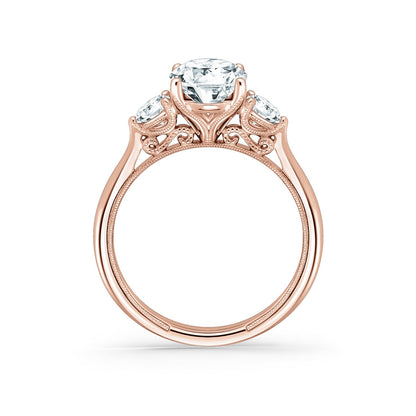 Wide Three Stone Round Side Stone Diamond Engagement Ring