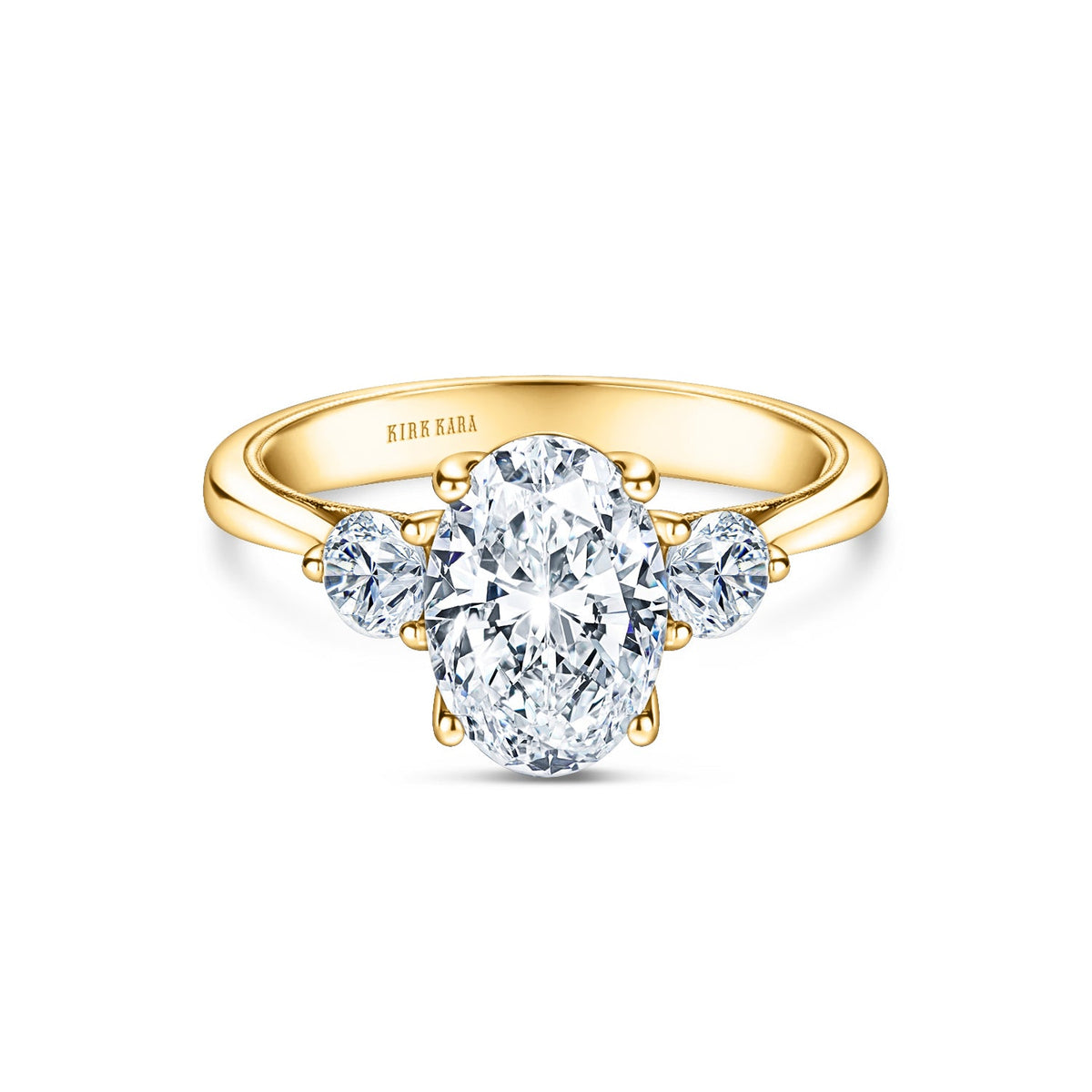 Wide Three Stone Round Side Stone Diamond Engagement Ring