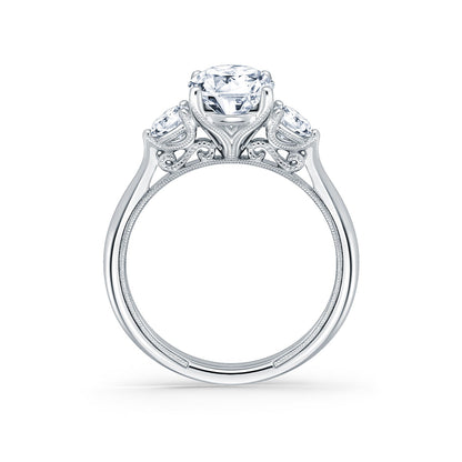 Wide Three Stone Round Side Stone Diamond Engagement Ring