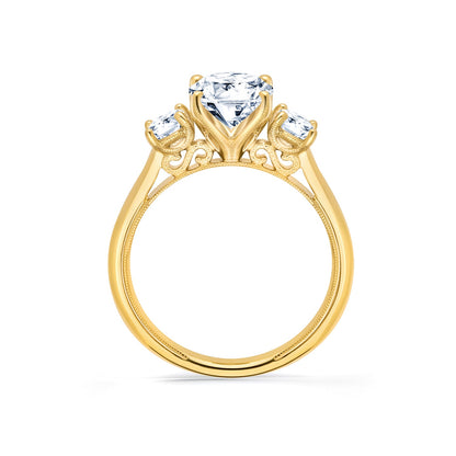 Wide Three Stone Oval Side Stone Diamond Engagement Ring