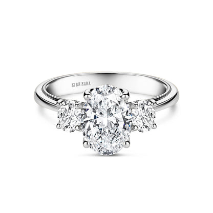 Wide Three Stone Oval Side Stone Diamond Engagement Ring