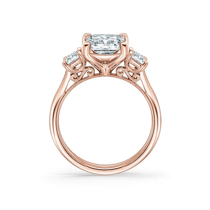 Wide Three Stone Princess Side Stone Diamond Engagement Ring