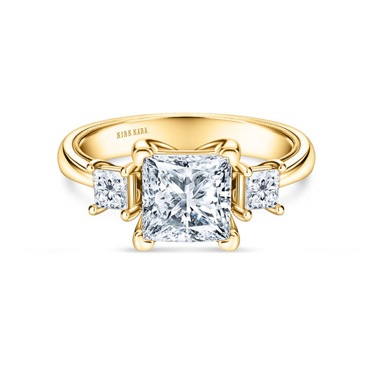 Wide Three Stone Princess Side Stone Diamond Engagement Ring