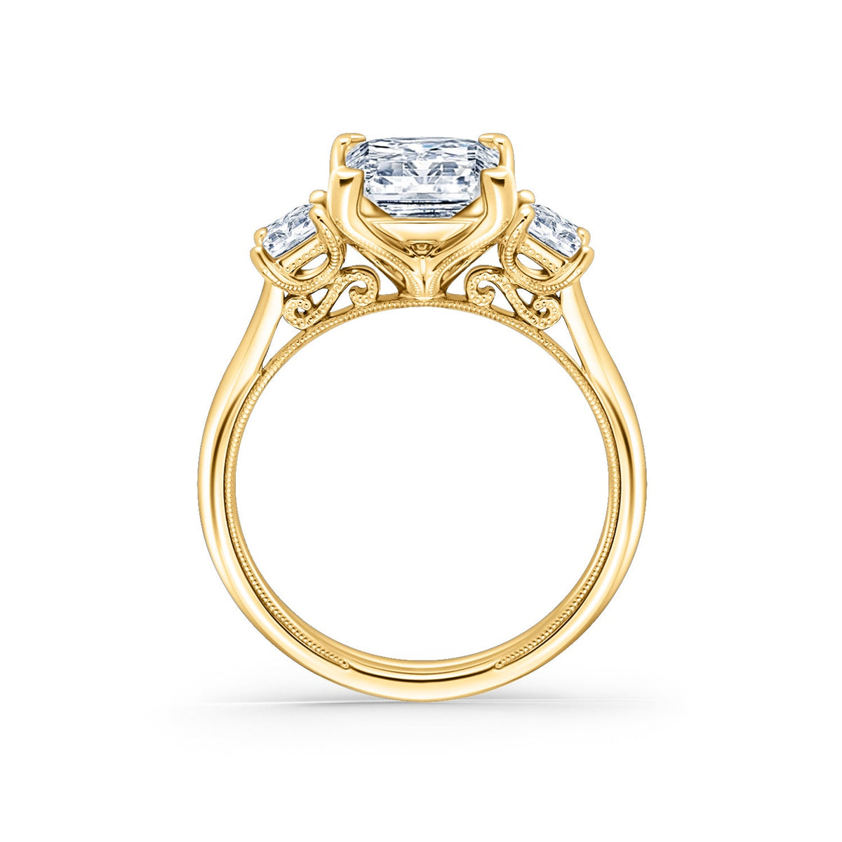 Wide Three Stone Princess Side Stone Diamond Engagement Ring
