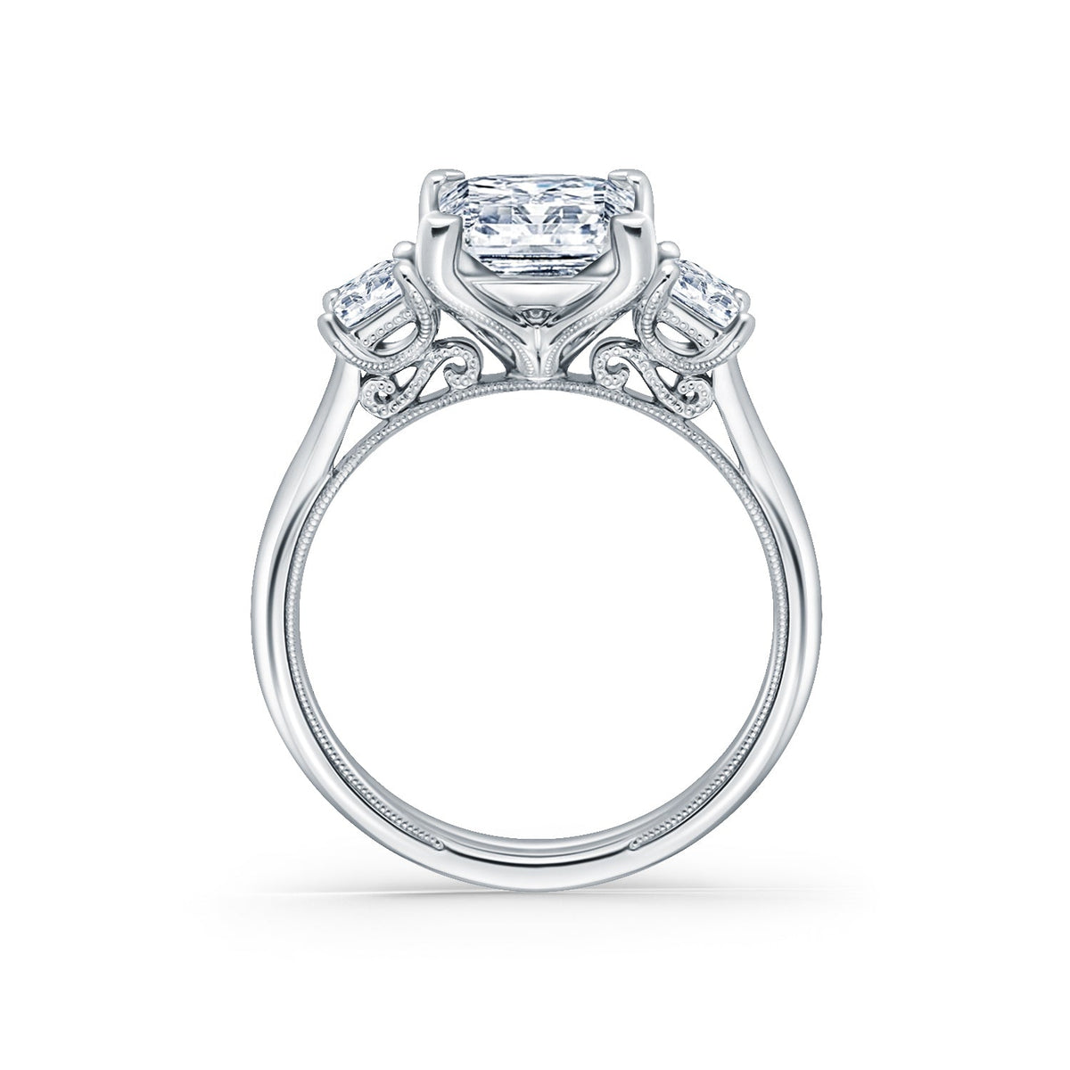 Wide Three Stone Princess Side Stone Diamond Engagement Ring