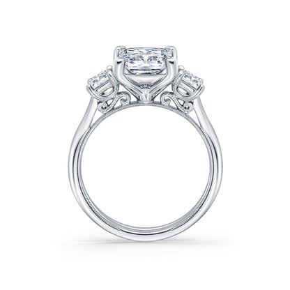 Wide Three Stone Princess Side Stone Diamond Engagement Ring