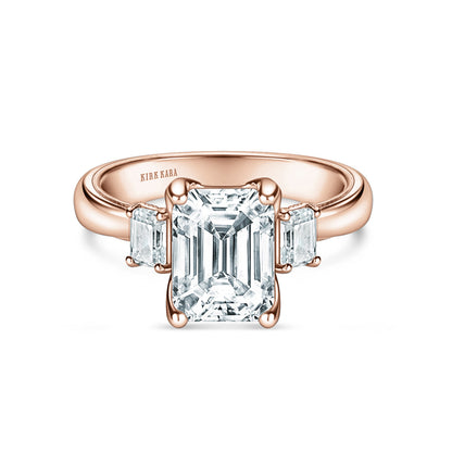 Wide Three Stone Emerald Side Stone Diamond Engagement Ring