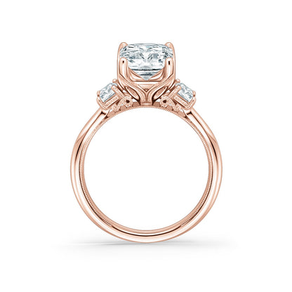 Wide Three Stone Emerald Side Stone Diamond Engagement Ring