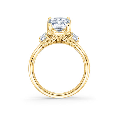 Wide Three Stone Emerald Side Stone Diamond Engagement Ring