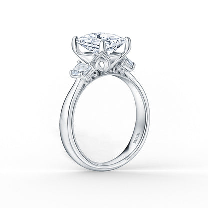 Wide Three Stone Emerald Side Stone Diamond Engagement Ring