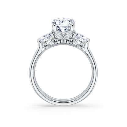 Wide Three Stone Kite Side Stone Diamond Engagement Ring