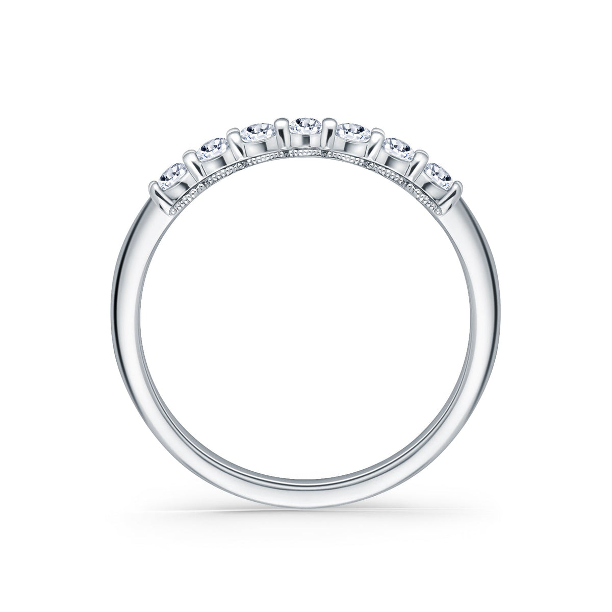 Prong Set Milgrain Oval Diamond Wedding Band