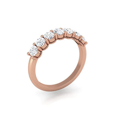 Prong Set Milgrain Oval Diamond Wedding Band