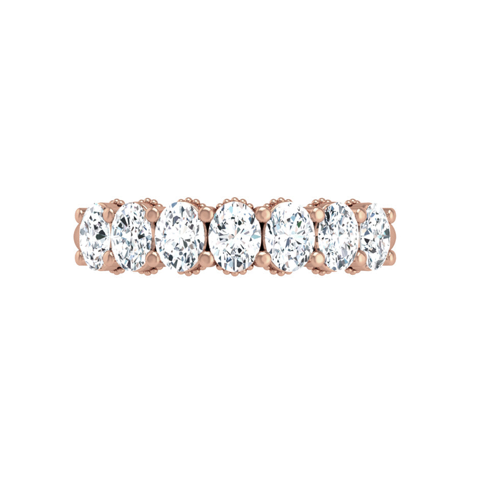Prong Set Milgrain Oval Diamond Wedding Band