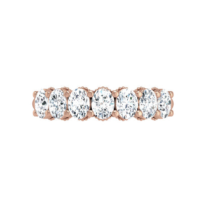Prong Set Milgrain Oval Diamond Wedding Band