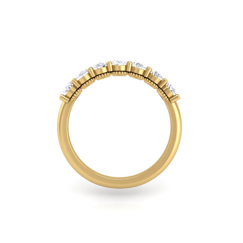 Prong Set Milgrain Oval Diamond Wedding Band