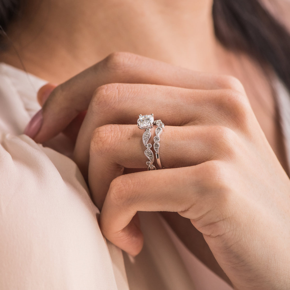 Boho V Band Paisley Diamond Wedding Band