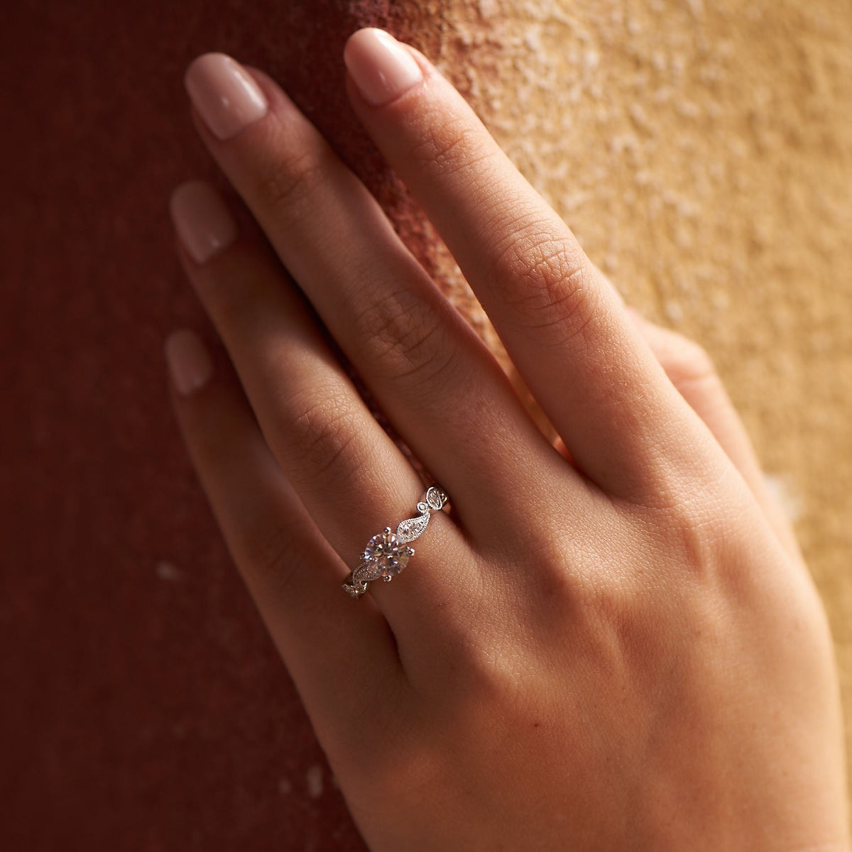 Paisley Inspired Milgrain Diamond Engagement Ring