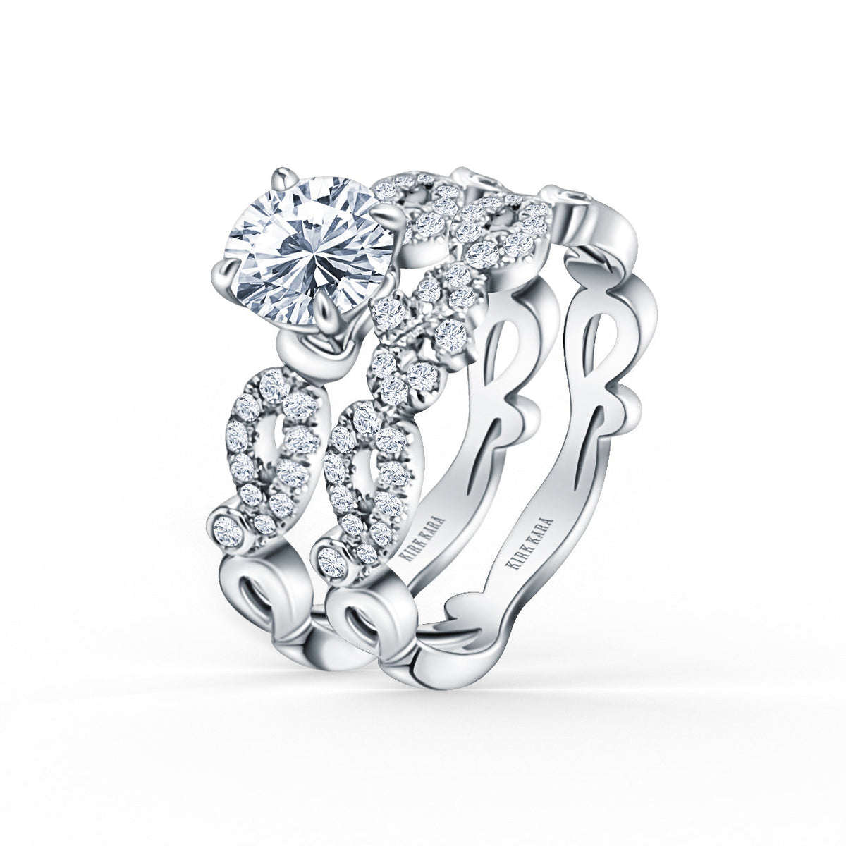 Vintage Inspired Crown Romantic Diamond Wedding Band
