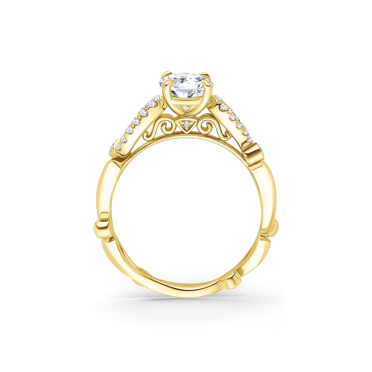 Vintage Inspired Crown Romantic Cathedral Diamond Engagement Ring