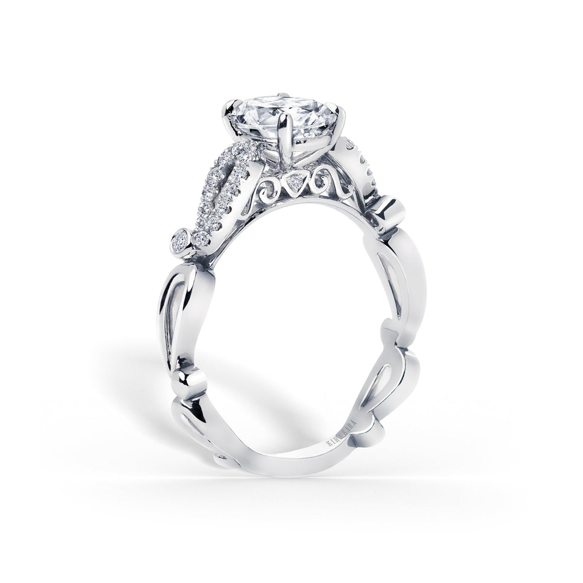 Vintage Inspired Crown Romantic Cathedral Diamond Engagement Ring