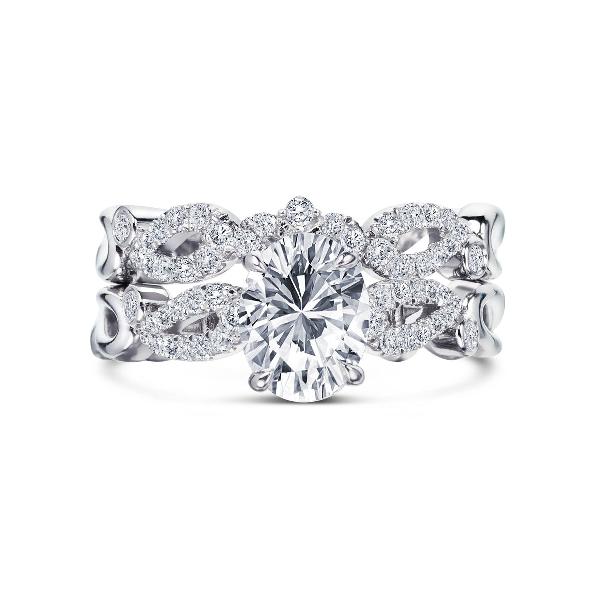 Vintage Inspired Crown Romantic Cathedral Diamond Engagement Ring