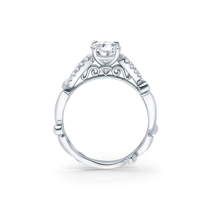 Vintage Inspired Crown Romantic Cathedral Diamond Engagement Ring