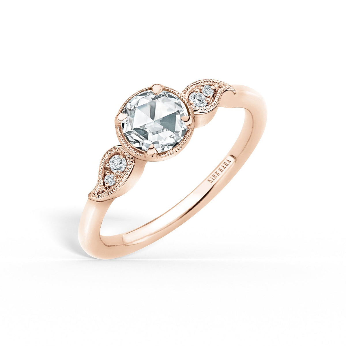 Paisley Floral Milgrain Rose Cut Diamond Engagement Ring