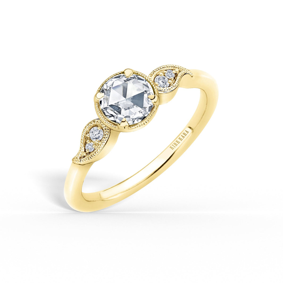 Paisley Floral Milgrain Rose Cut Diamond Engagement Ring