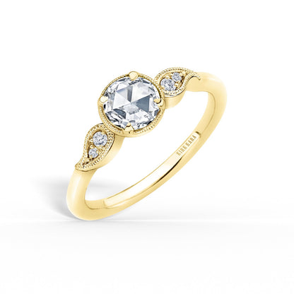 Paisley Floral Milgrain Rose Cut Diamond Engagement Ring