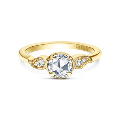 Paisley Floral Milgrain Rose Cut Diamond Engagement Ring