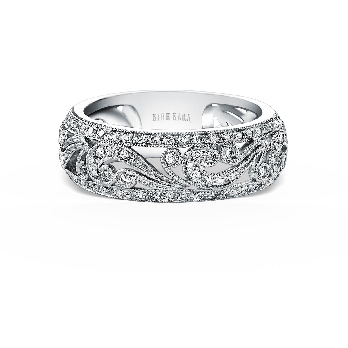 Swirl Milgrain Wide Domed Diamond Wedding Band