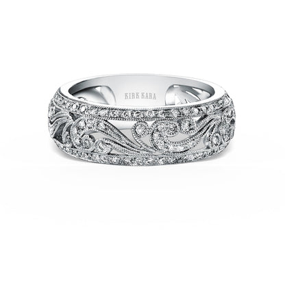 Swirl Milgrain Wide Domed Diamond Wedding Band