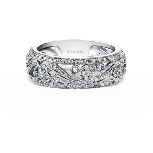 Swirl Milgrain Wide Domed Diamond Wedding Band