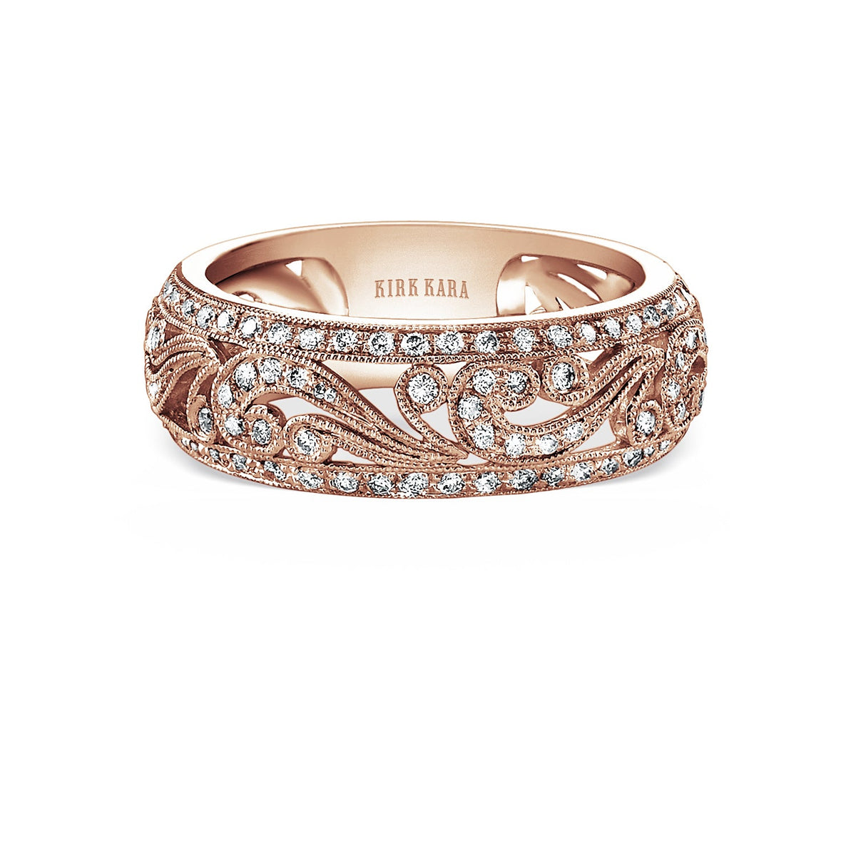 Swirl Milgrain Wide Domed Diamond Wedding Band