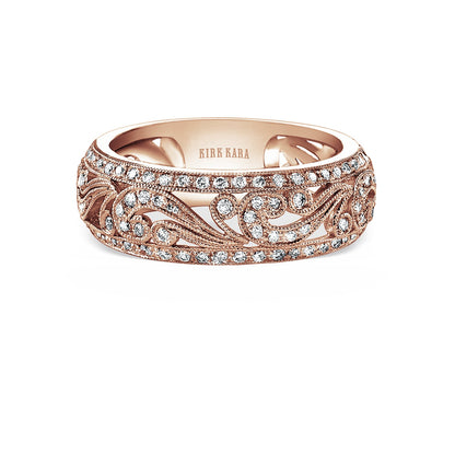 Swirl Milgrain Wide Domed Diamond Wedding Band
