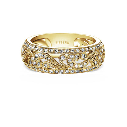 Swirl Milgrain Wide Domed Diamond Wedding Band
