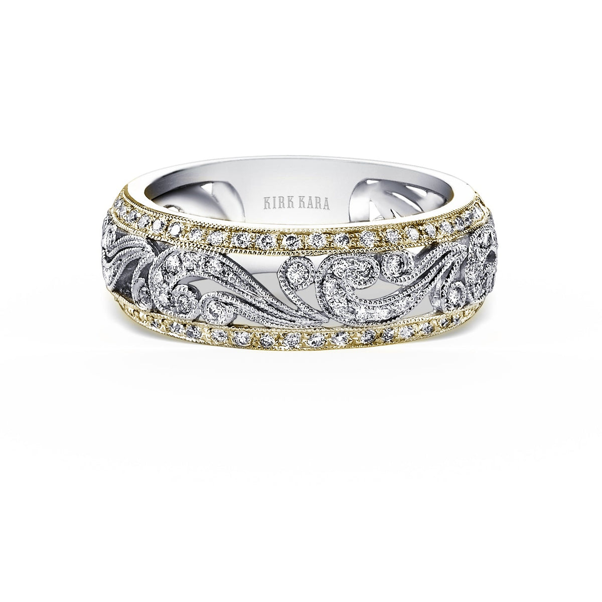 Swirl Milgrain Wide Domed Diamond Wedding Band