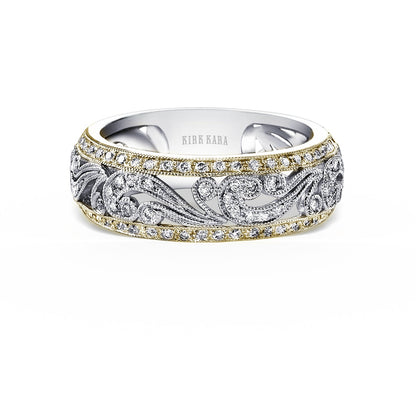 Swirl Milgrain Wide Domed Diamond Wedding Band