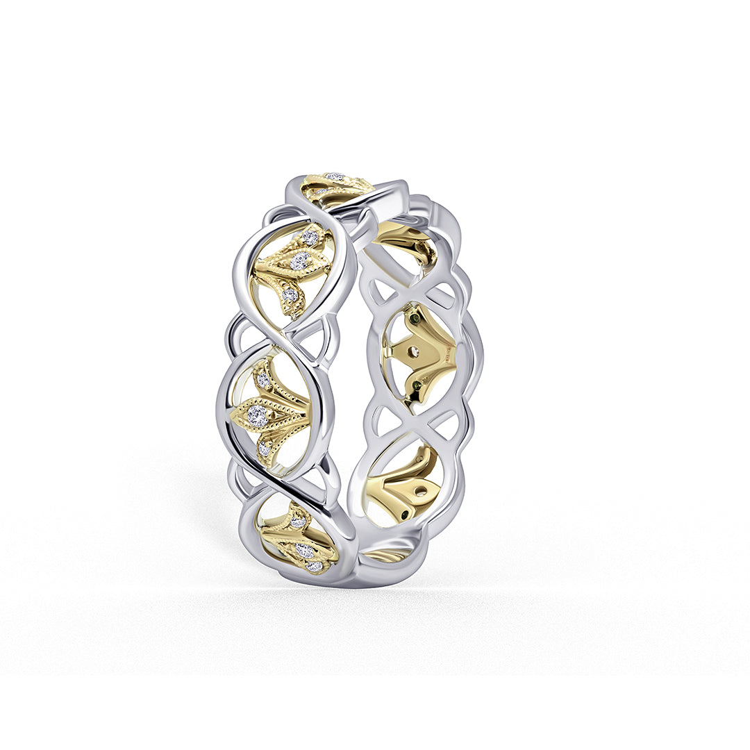Fleur De Lis Fashion Diamond Milgrain Wedding Band