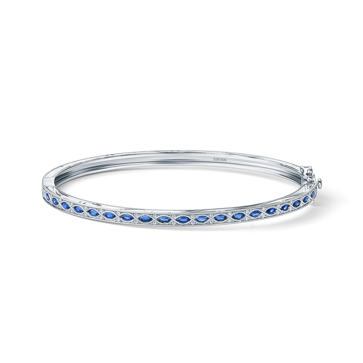 Engraved Sapphire Floral Diamond Bangle Bracelet