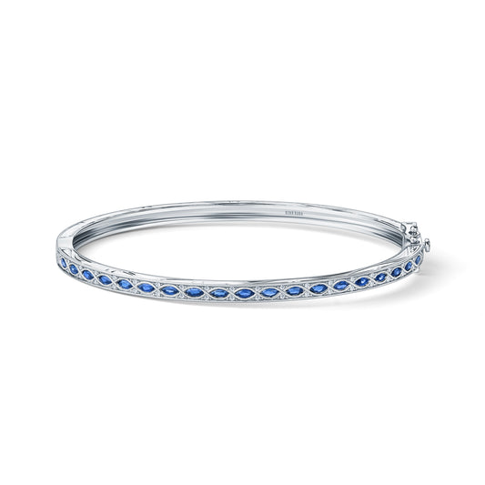 Engraved Sapphire Floral Diamond Bangle Bracelet