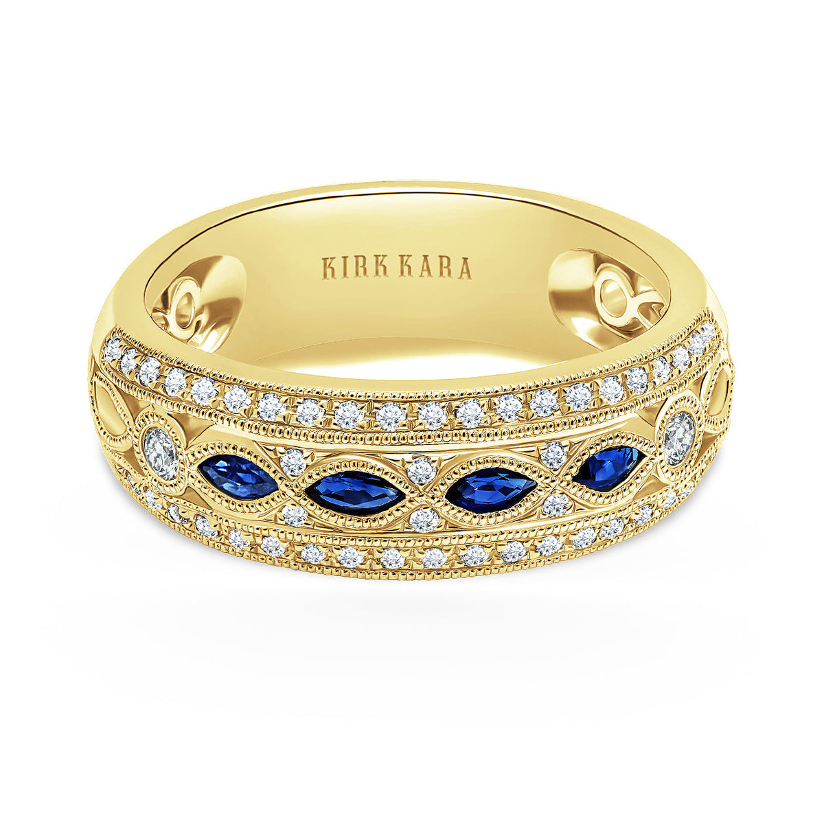 Sapphire Accent Milgrain Wide Diamond Wedding Band