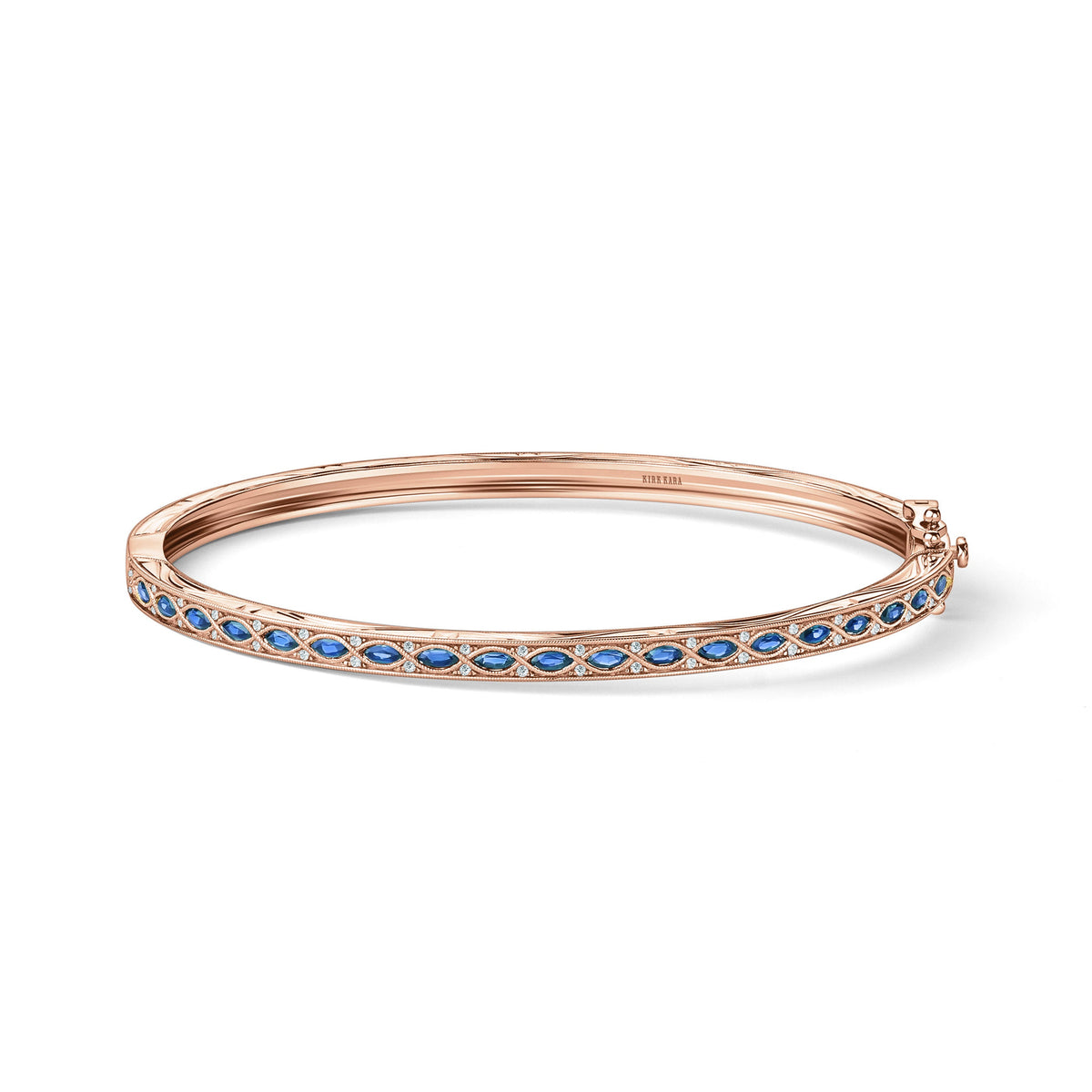 Engraved Sapphire Floral Diamond Bangle Bracelet
