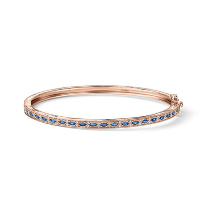Engraved Sapphire Floral Diamond Bangle Bracelet