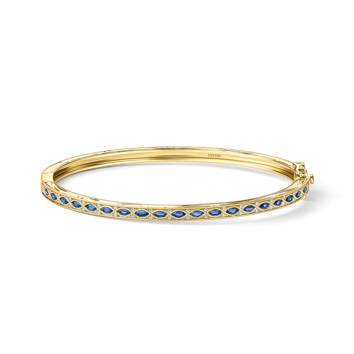 Engraved Sapphire Floral Diamond Bangle Bracelet
