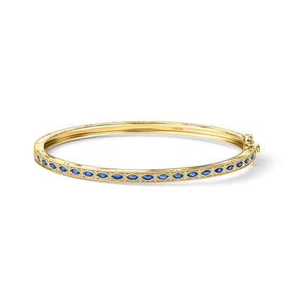 Engraved Sapphire Floral Diamond Bangle Bracelet