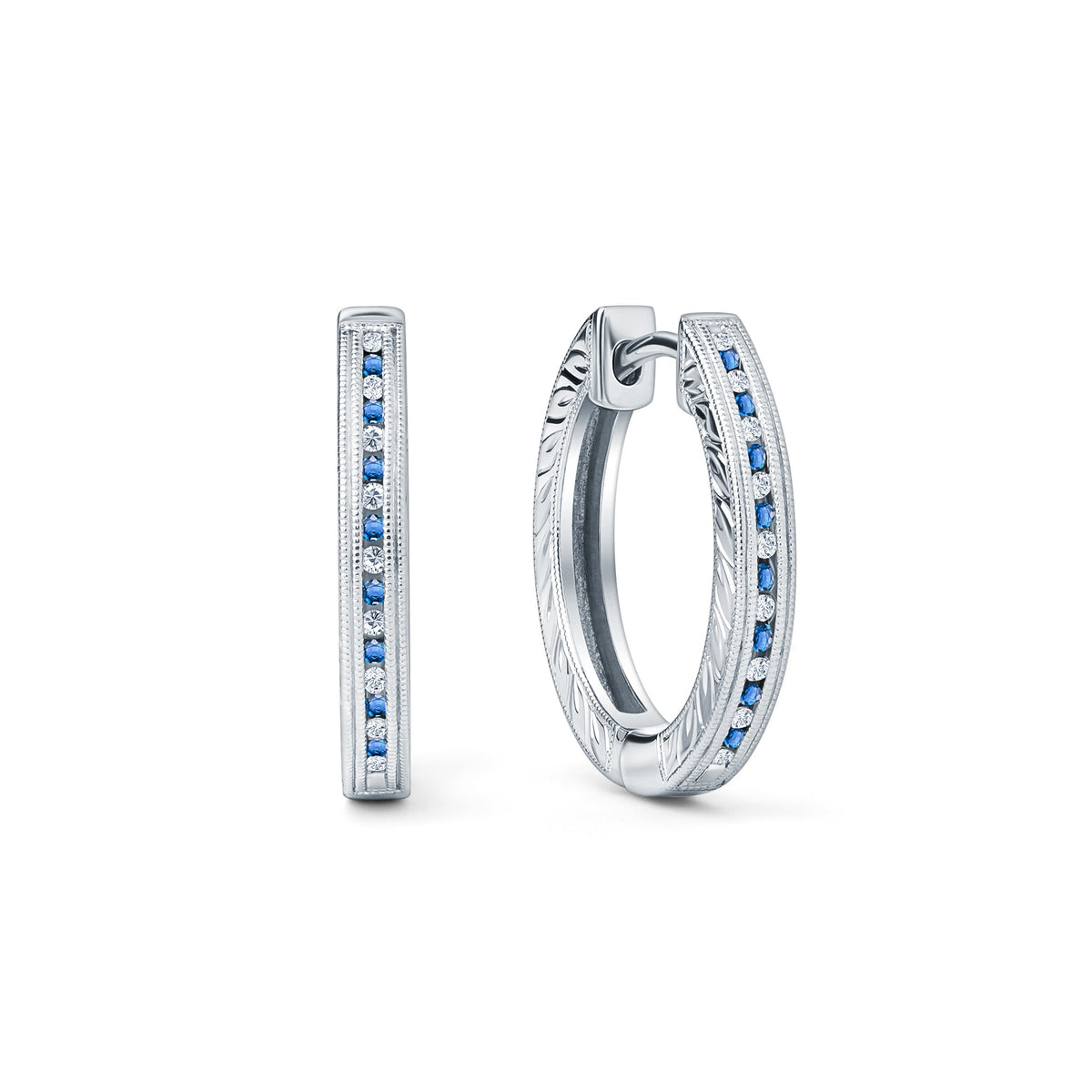 Classic Channel Sapphire Diamond Hoop Earrings