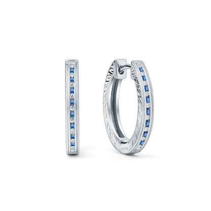 Classic Channel Sapphire Diamond Hoop Earrings