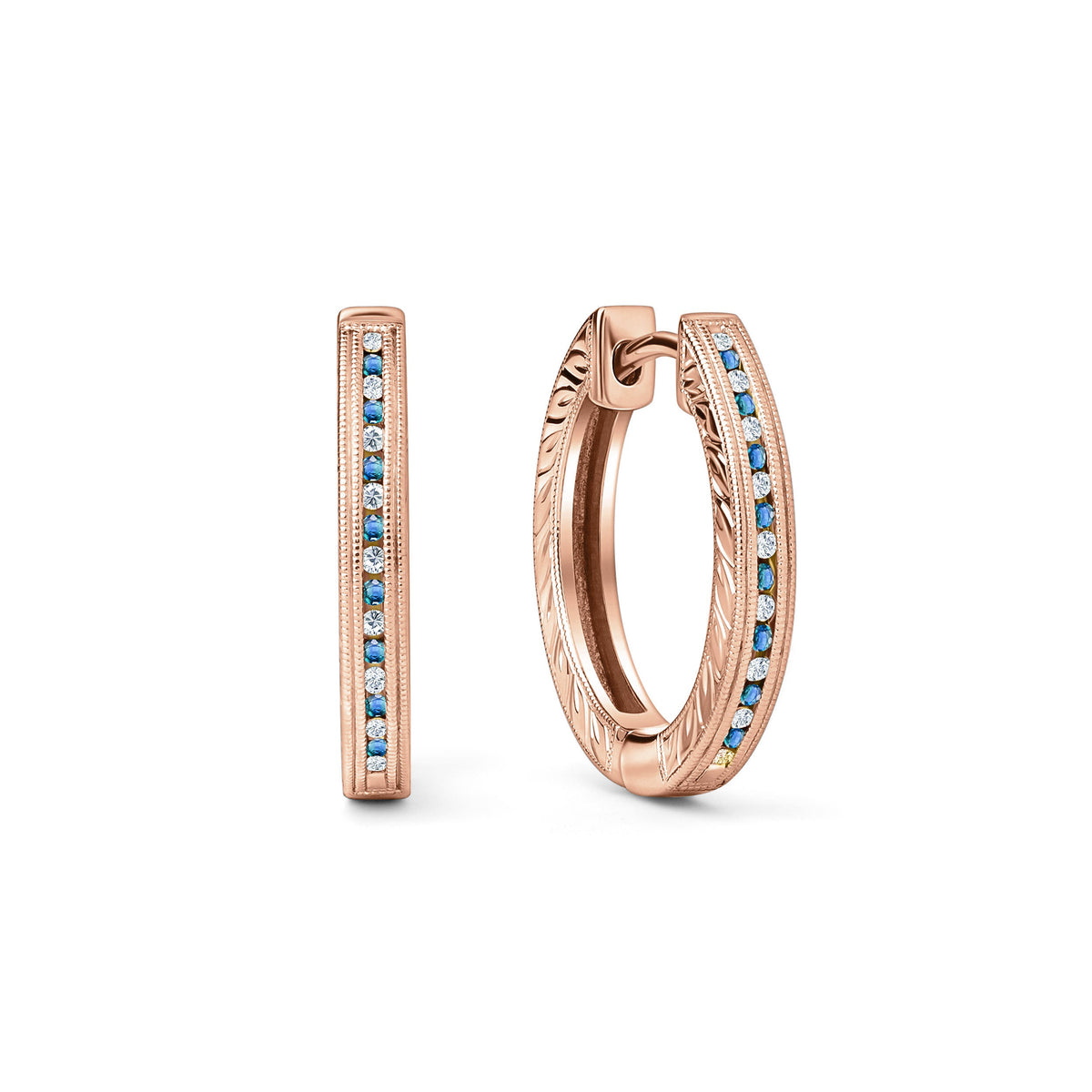 Classic Channel Sapphire Diamond Hoop Earrings